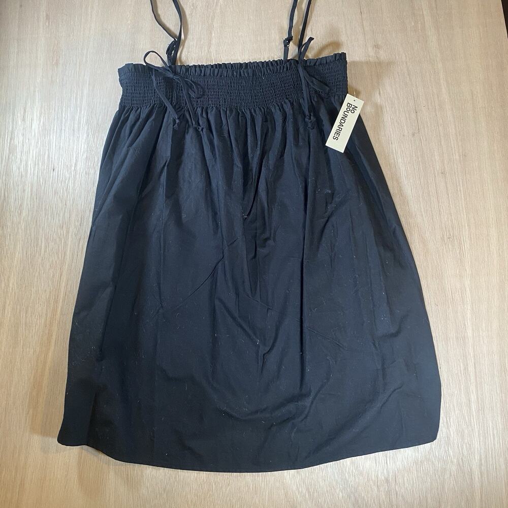 No Boundaries Black Cotton Smocked Tie Front Strappy Babydoll Dress Size Large